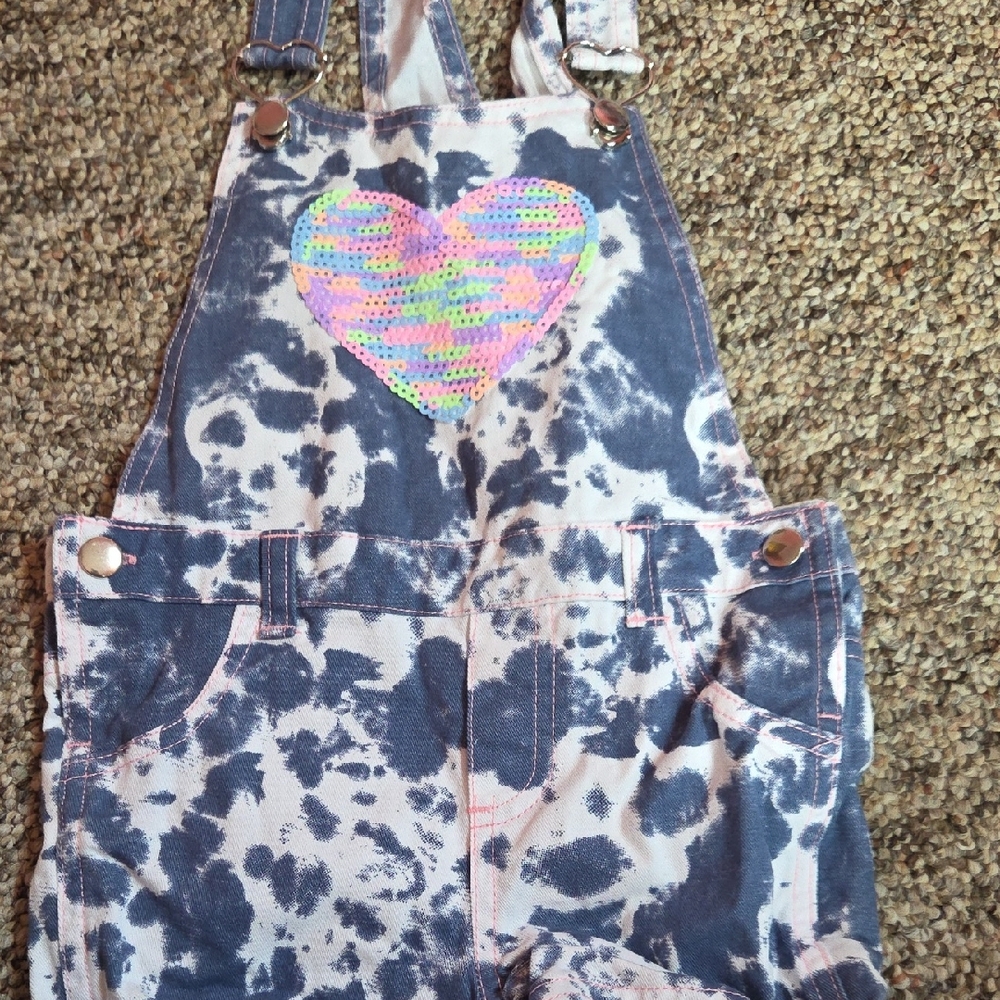 Tie-Dye Overalls with Sequin Heart